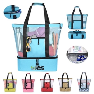 3-in-1 Mesh Beach Tote Bag with Insulated Picnic Cooler